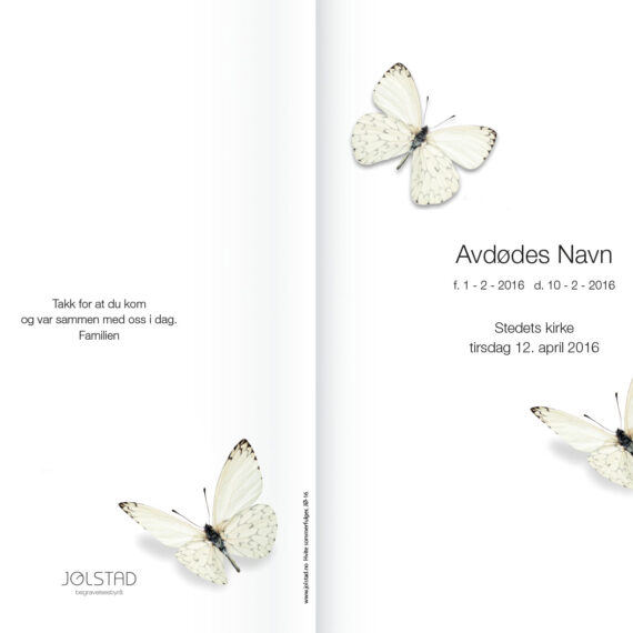 Programhefte med hvit bakgrunn og lyse sommerfugler